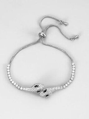 NEW Cubic Zirconia Snake Bangle Adjustable Silver Serpent Charm Bracelet Animal